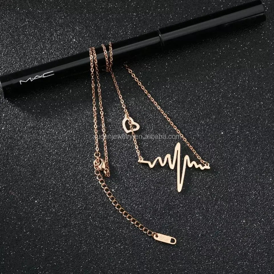 Rose Gold Heart Beat Necklace - Stainless Steel - Salty Accessories