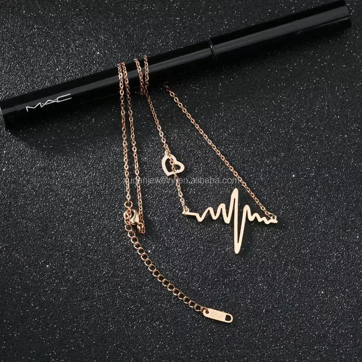 Rose Gold Heart Beat Necklace - Stainless Steel - Salty Accessories