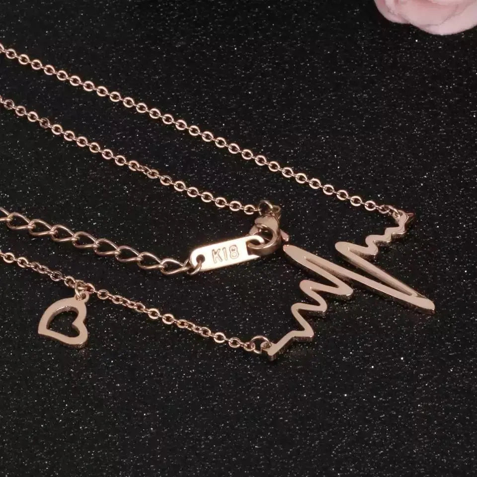 Rose Gold Heart Beat Necklace - Stainless Steel - Salty Accessories