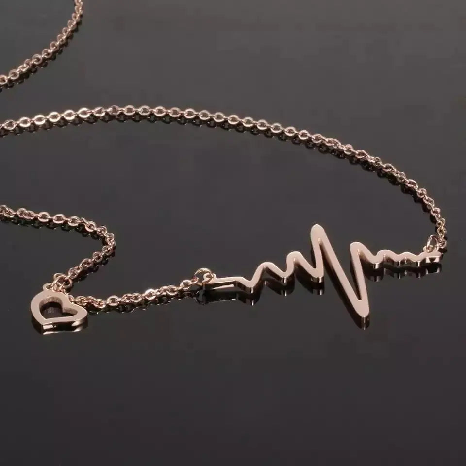 Rose Gold Heart Beat Necklace - Stainless Steel - Salty Accessories
