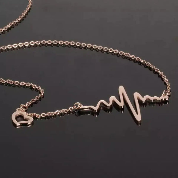 Rose Gold Heart Beat Necklace - Stainless Steel