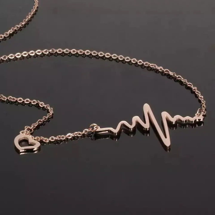 Rose Gold Heart Beat Necklace - Stainless Steel - Salty Accessories
