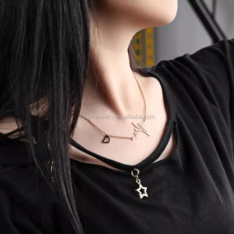 Rose Gold Heart Beat Necklace - Stainless Steel - Salty Accessories