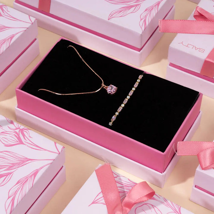 Rosie Royale Tennis Bracelet with Cupid Gem Necklace Set | Salty
