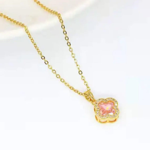 Rosy Clover Crystal Necklace