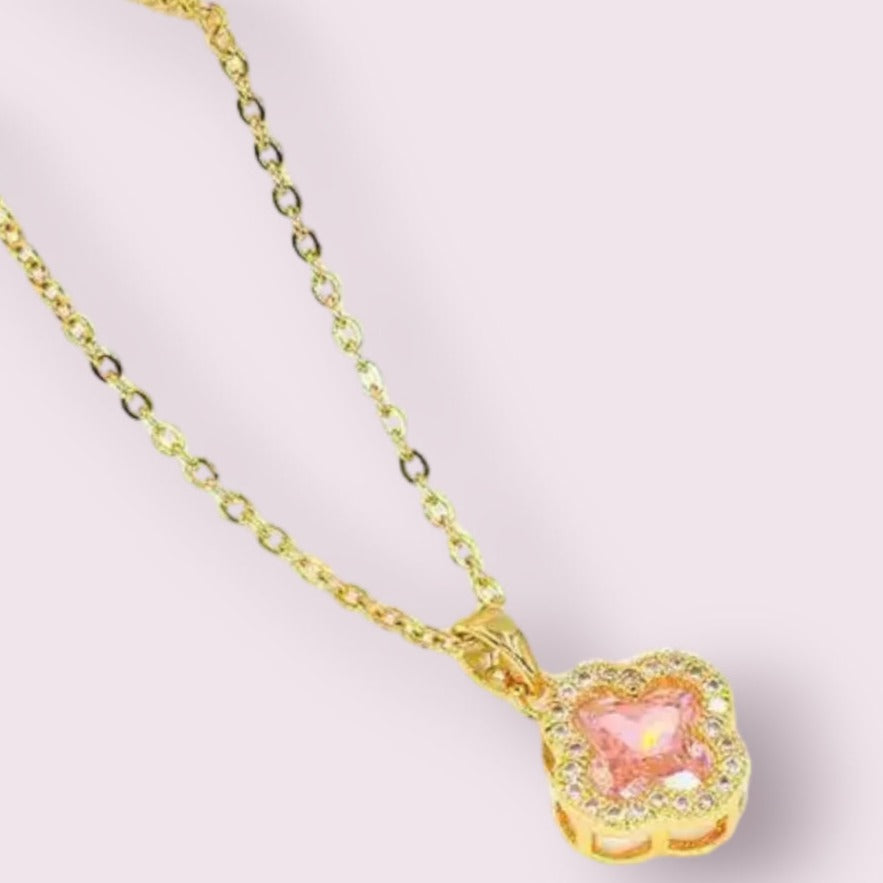 Rosy Clover Crystal Necklace