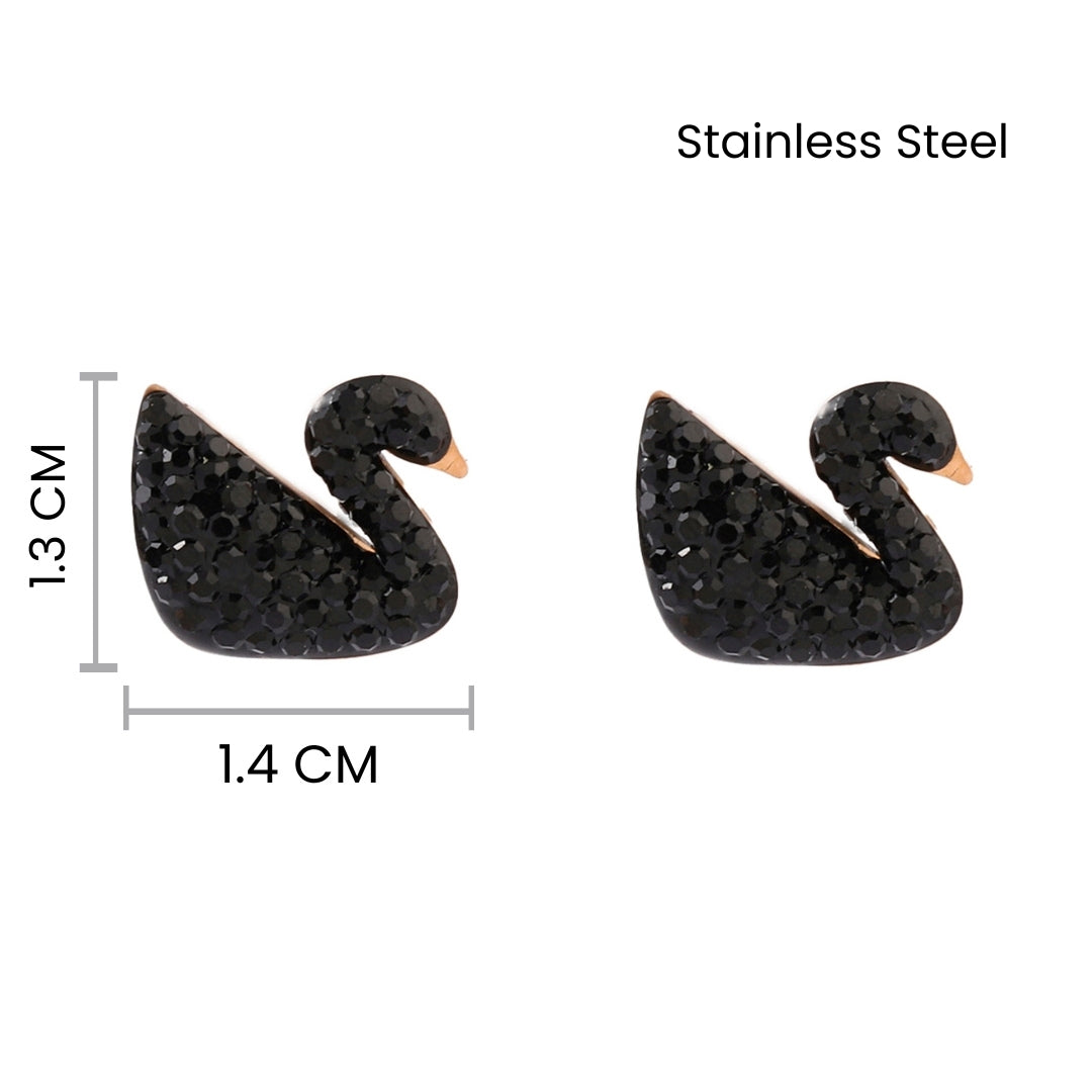 Shinning Swan Stud Earrings - Black - Salty Accessories