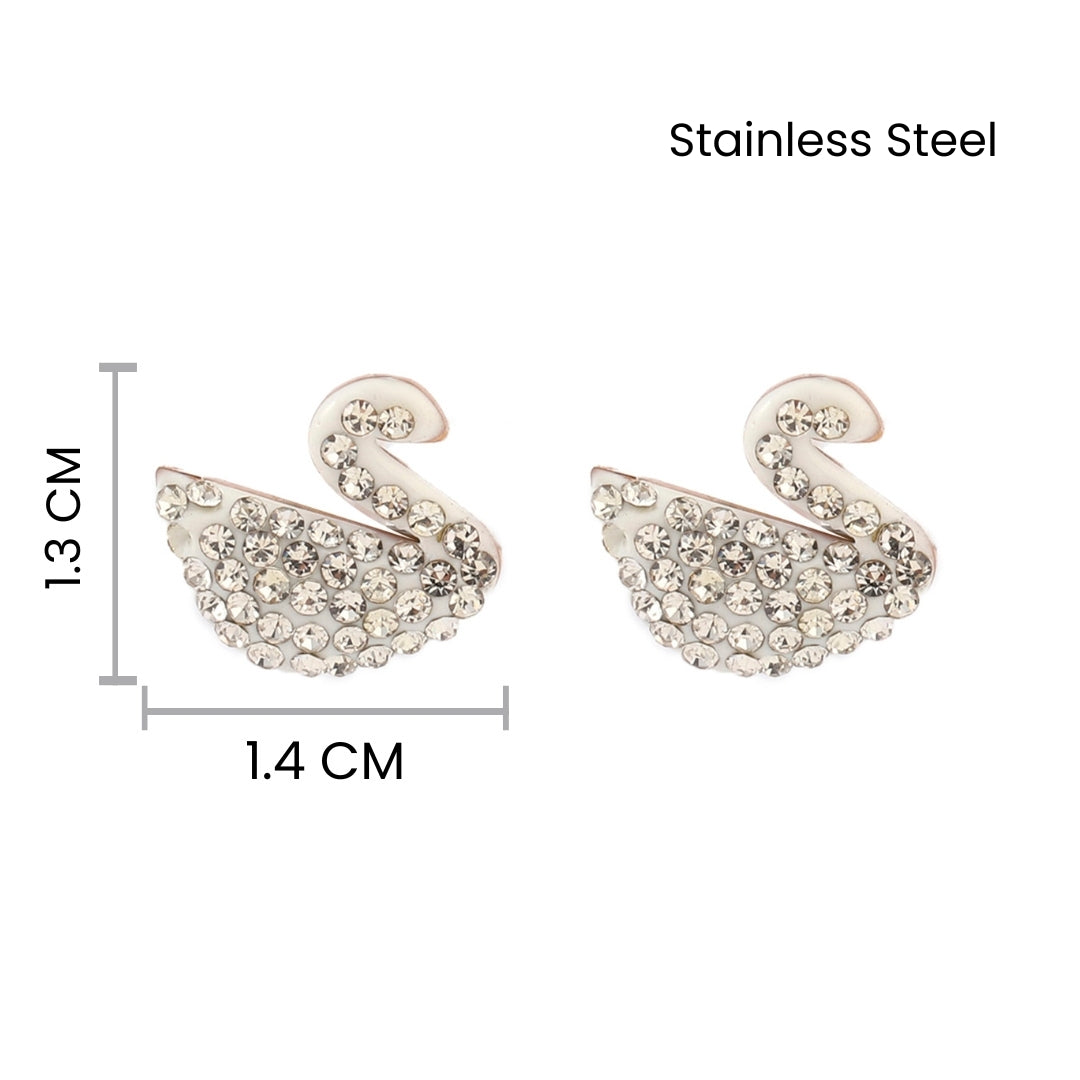 Shinning Swan Stud Earrings - White - Salty Accessories