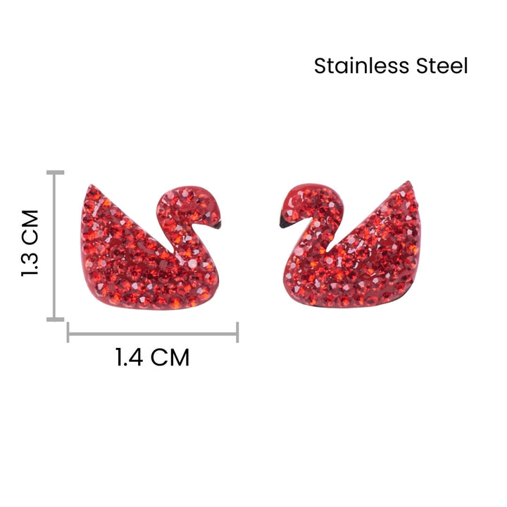 Shinning Swan Stud Earrings - Red