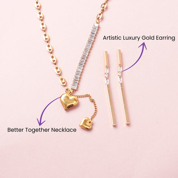 Luxe Heart Tassel Necklace and Earrings Combo