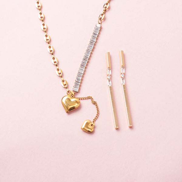 Luxe Heart Tassel Necklace and Earrings Combo