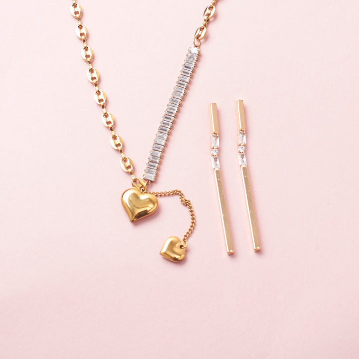 Luxe Heart Tassel Necklace and Earrings Combo