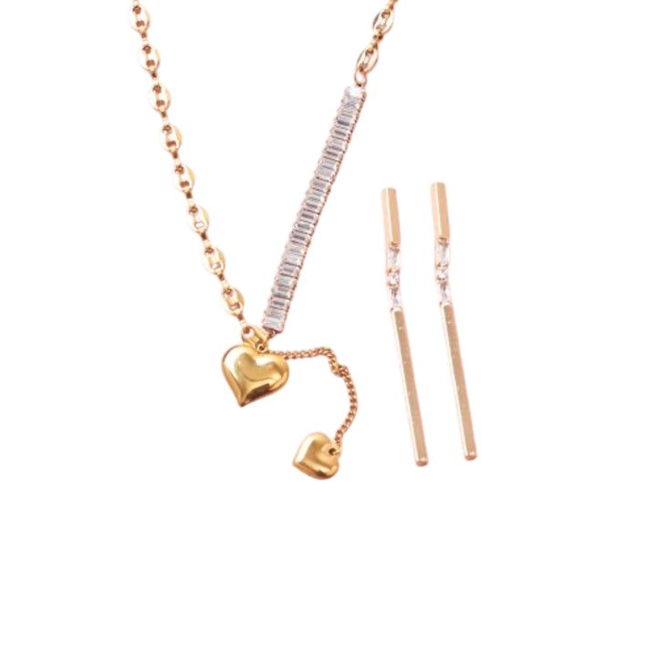Luxe Heart Tassel Necklace and Earrings Combo - Salty Accessories