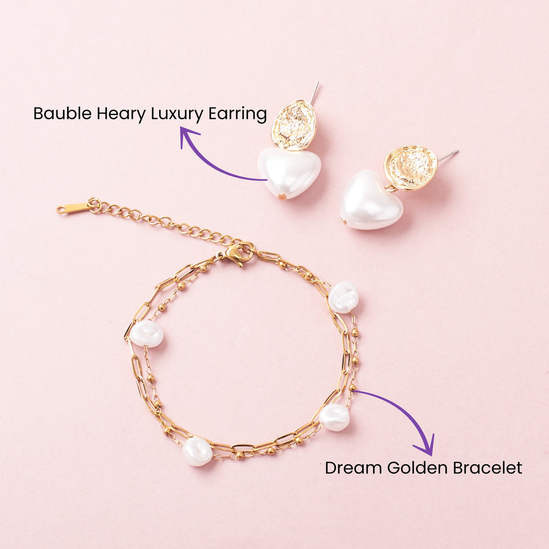 Pearl & Poise Heart Earrinngs and Bracelet Combo