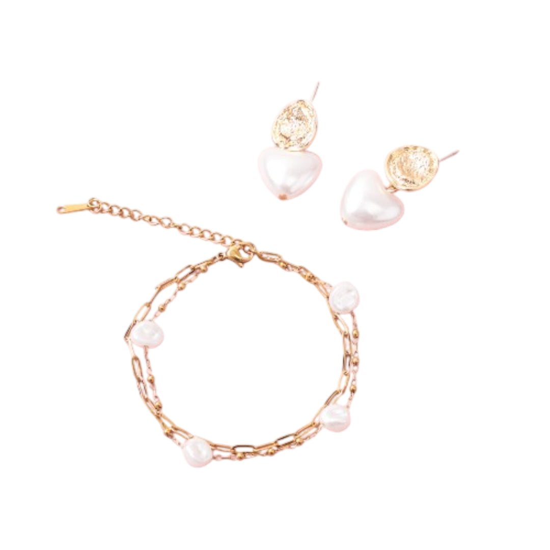 Pearl & Poise Heart Earrinngs and Bracelet Combo