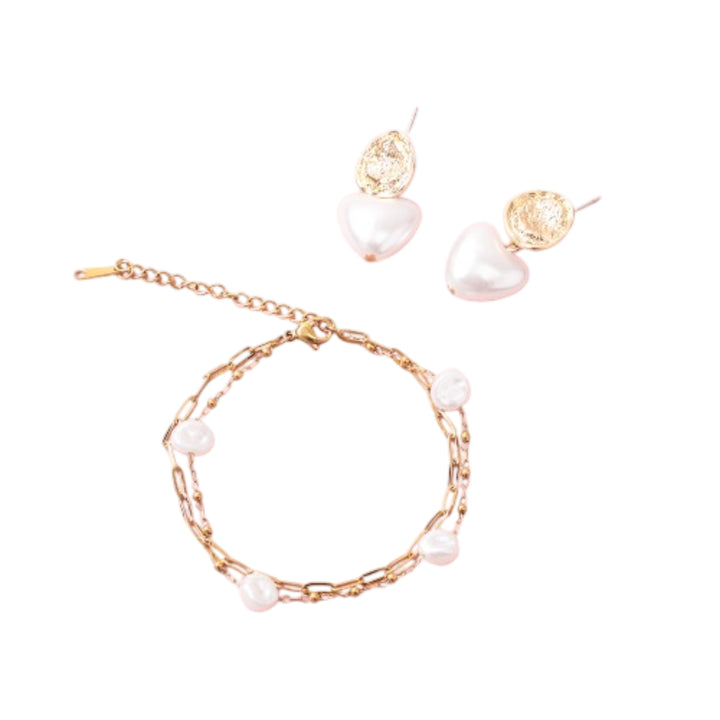 Pearl & Poise Heart Earrinngs and Bracelet Combo