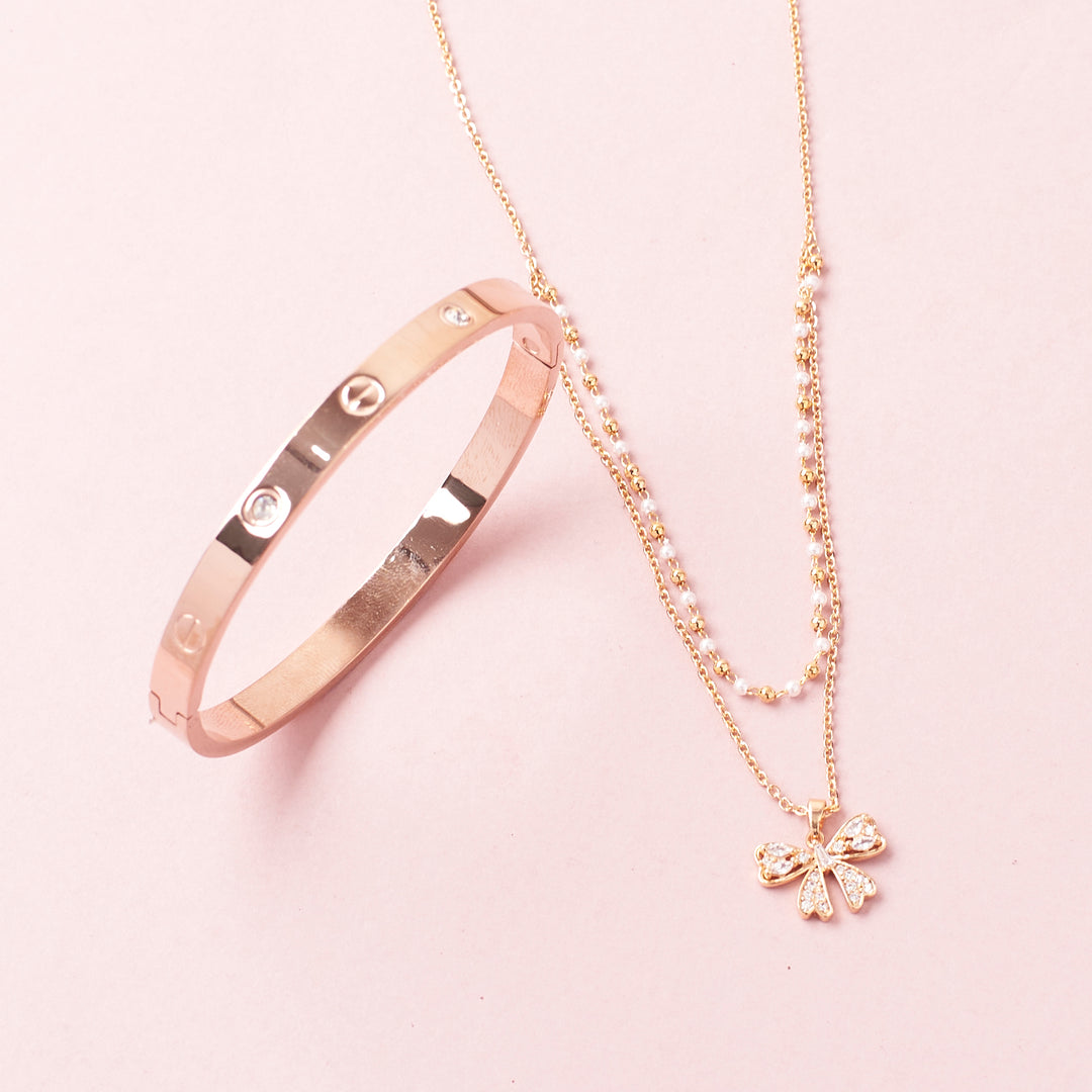 Bow & Spark Love Bracelet and Bow Neckalce Combo - Salty Accessories