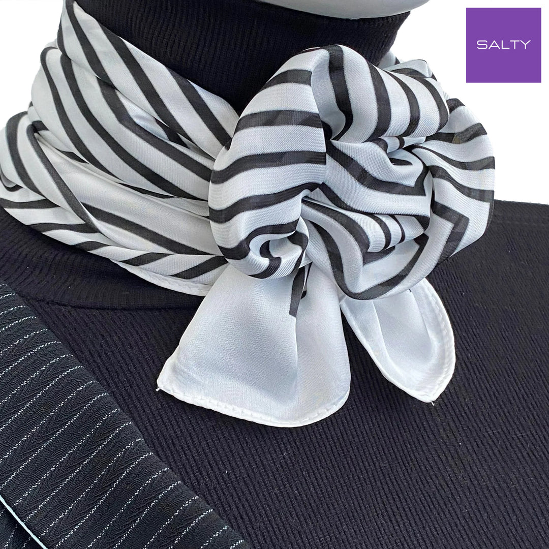 Noir &amp; Blanc Striped Silk Scarf - Salty Accessories