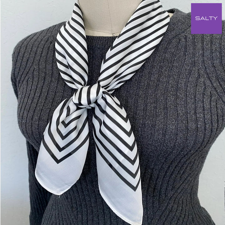 Noir & Blanc Striped Silk Scarf