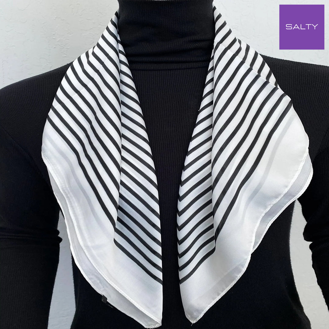 Noir & Blanc Striped Silk Scarf