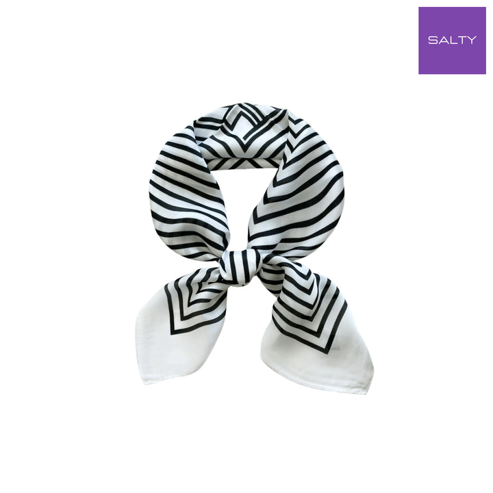 Noir & Blanc Striped Silk Scarf