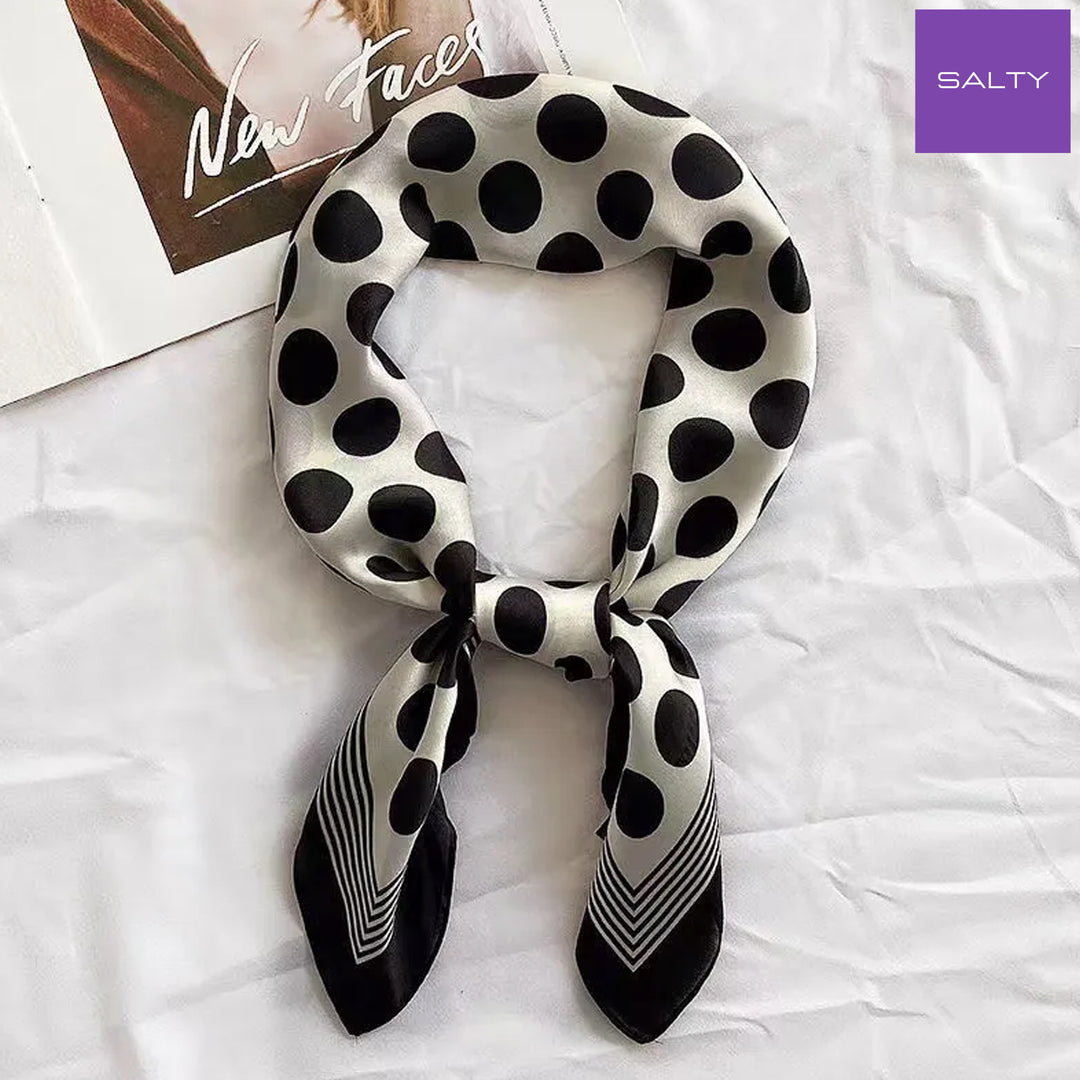 Classic Retro Black Polka Silk Scarf
