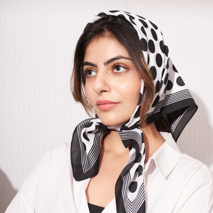 Classic Retro Black Polka Silk Scarf