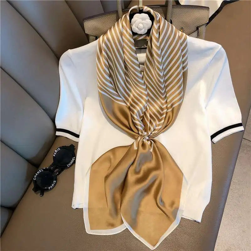 Stylish Gold Tone Striped Silk Stole