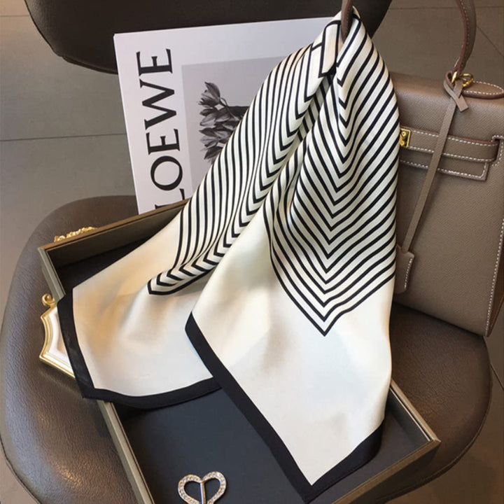White Black Striped Luxury Silk Stole