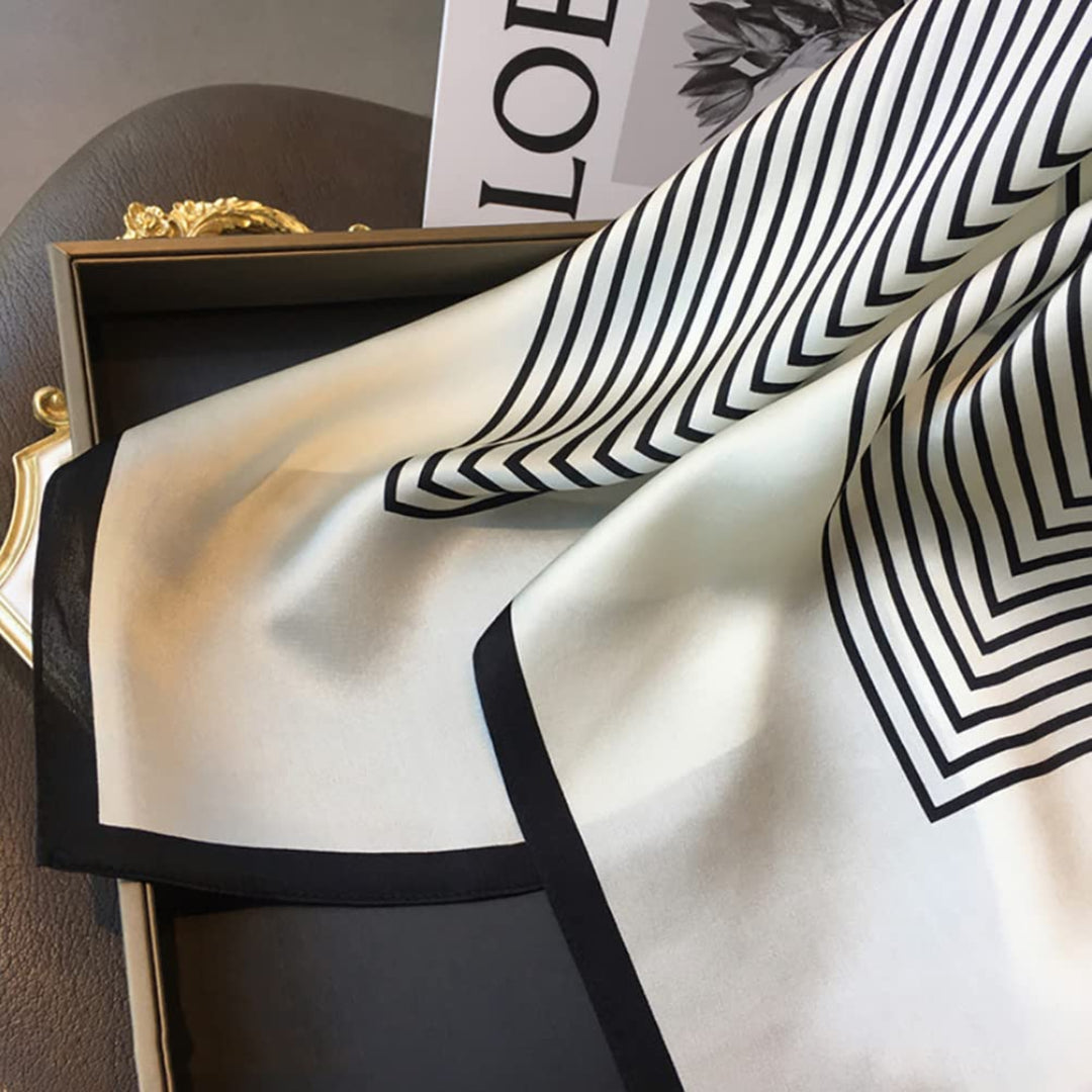 White Black Striped Luxury Silk Stole