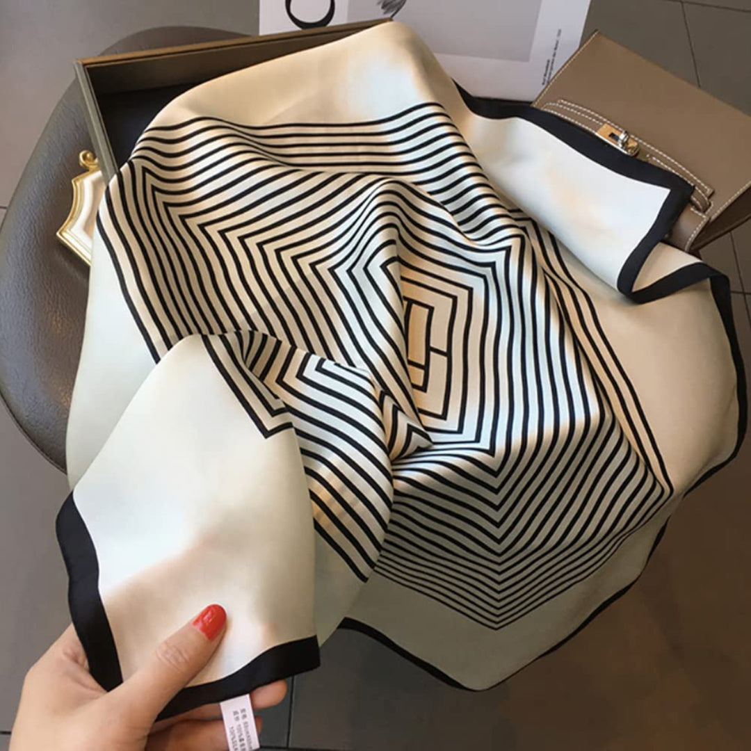 White Black Striped Luxury Silk Stole
