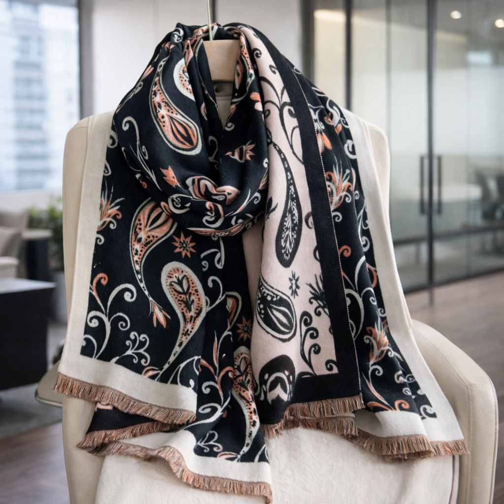 Royal Paisley Luxe Winter Scarf - Black - Salty Accessories