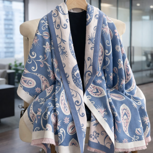 Royal Paisley Luxe Winter Scarf - Blue