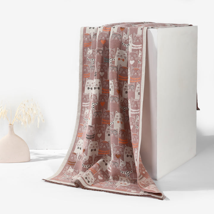 Cozy Meows Print Winter Scarf - Beigepink