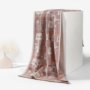 Cozy Meows Print Winter Scarf - Beigepink