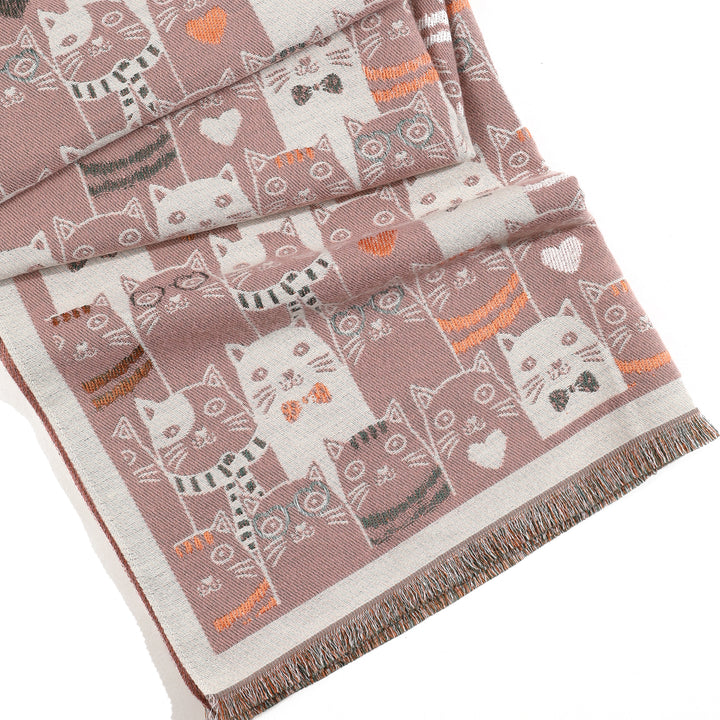Cozy Meows Print Winter Scarf - Beigepink