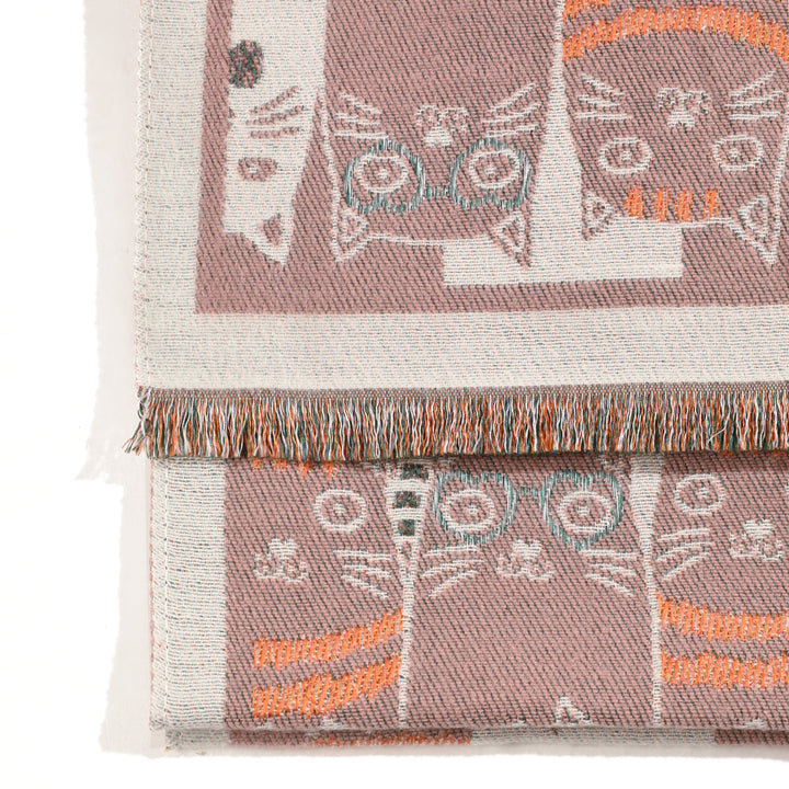 Cozy Meows Print Winter Scarf - Beigepink
