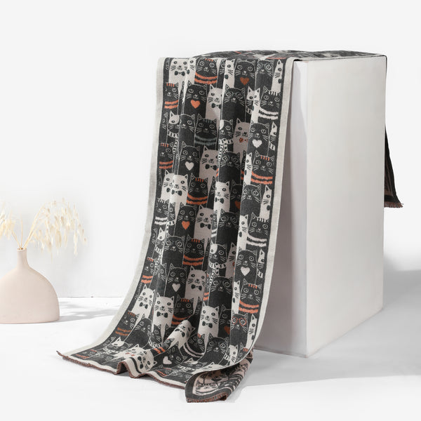 Cozy Meows Print Winter Scarf - Dark Grey