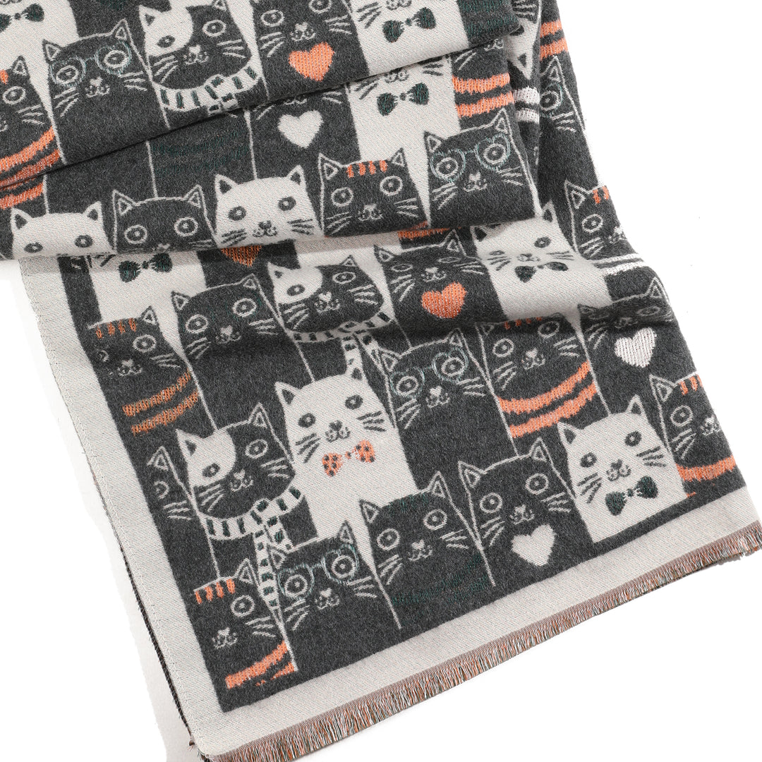 Cozy Meows Print Winter Scarf - Dark Grey
