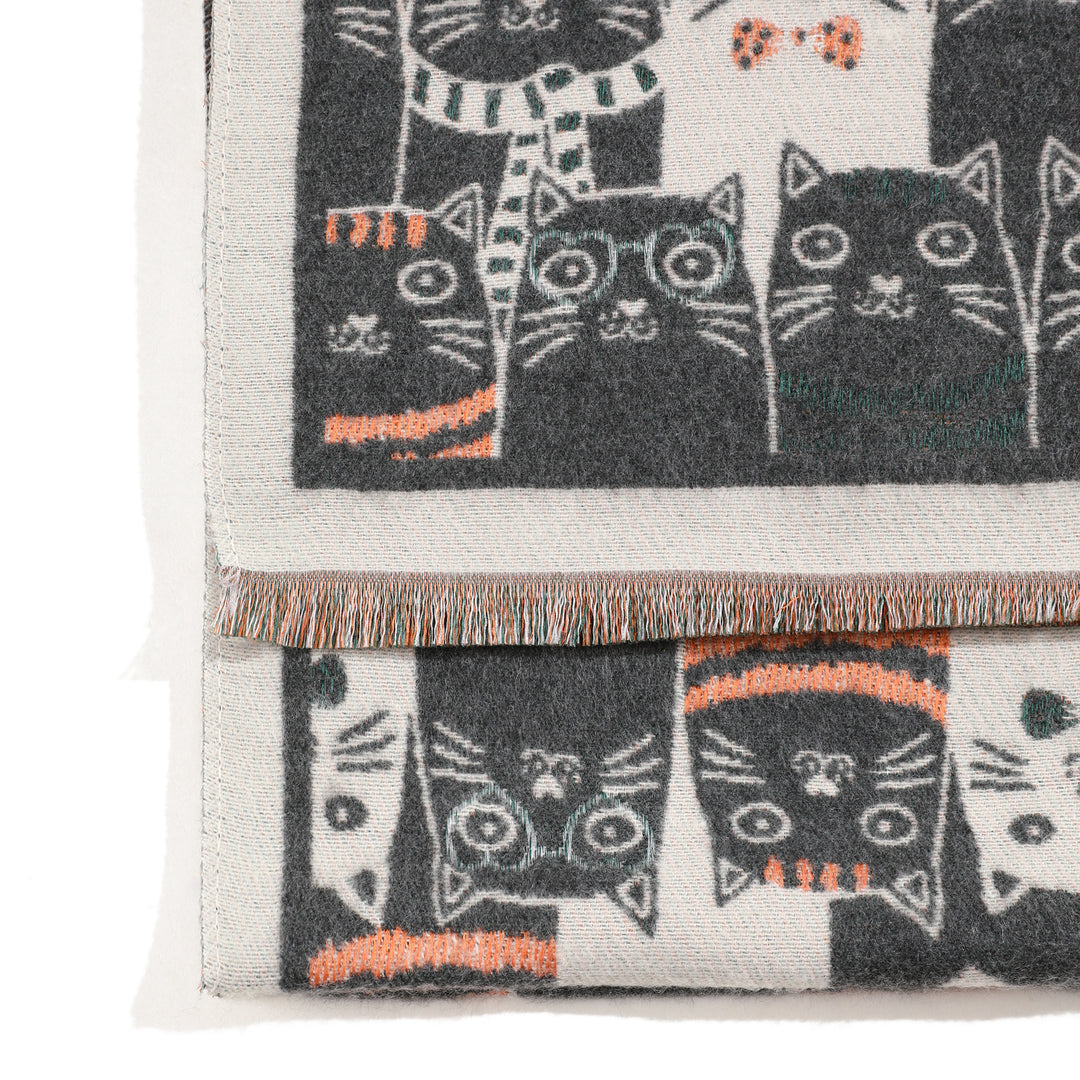 Cozy Meows Print Winter Scarf - Dark Grey
