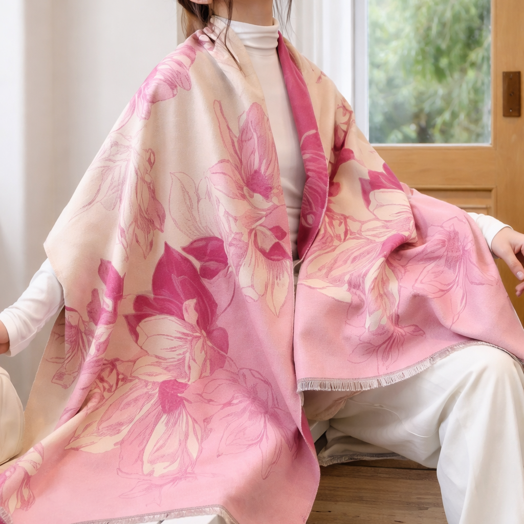 Vibrant Bloom Artistic Winter Scarf - Pink - Salty Accessories