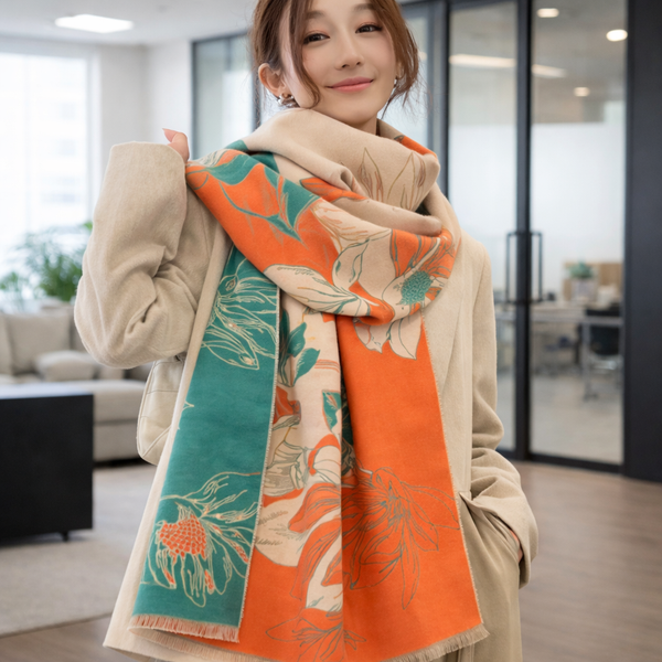 Vibrant Bloom Artistic Winter Scarf - Orange