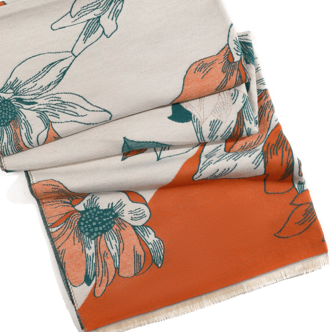 Vibrant Bloom Artistic Winter Scarf - Orange