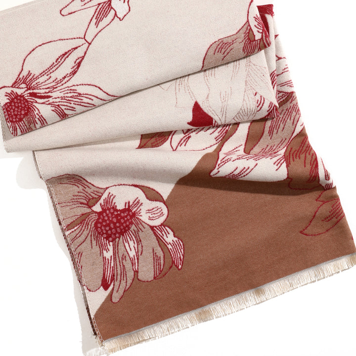 Vibrant Bloom Artistic Winter Scarf - Brown