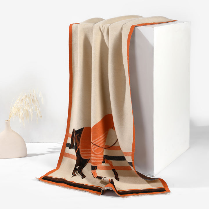 Twin Tones Equestrian Shawl- Brown