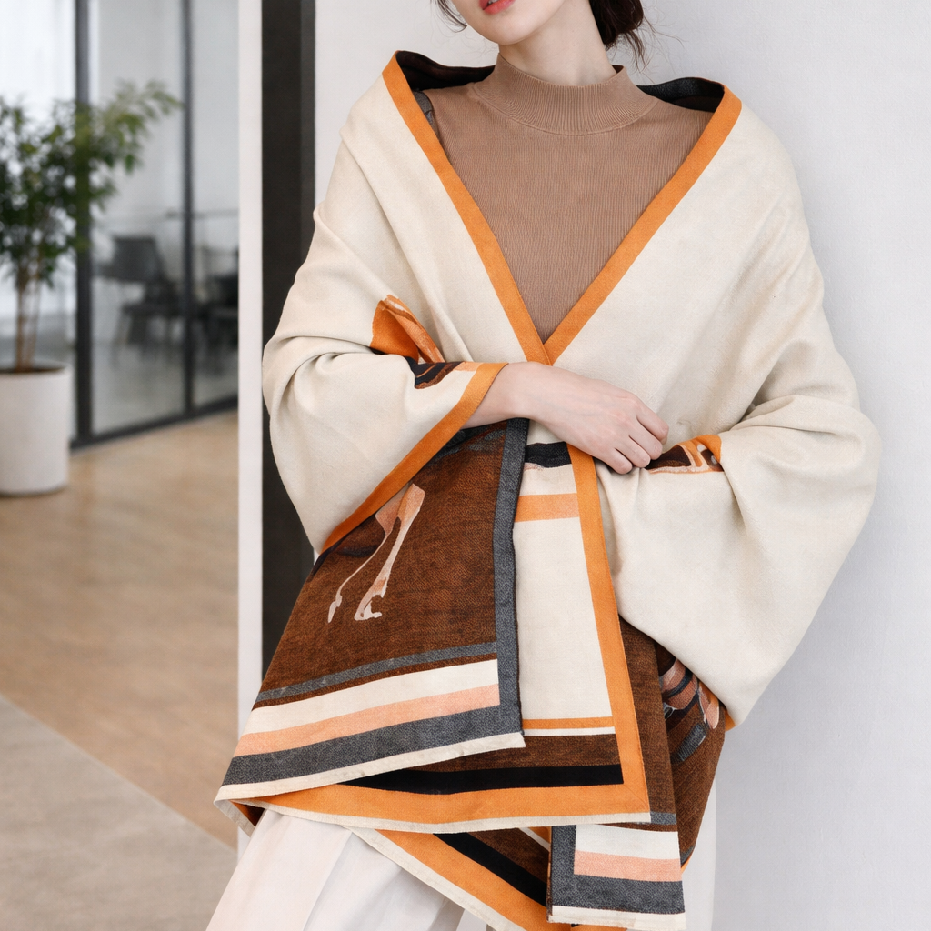 Twin Tones Equestrian Shawl- Brown - Salty Accessories