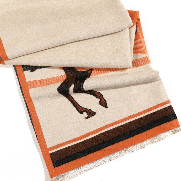 Twin Tones Equestrian Shawl- Brown
