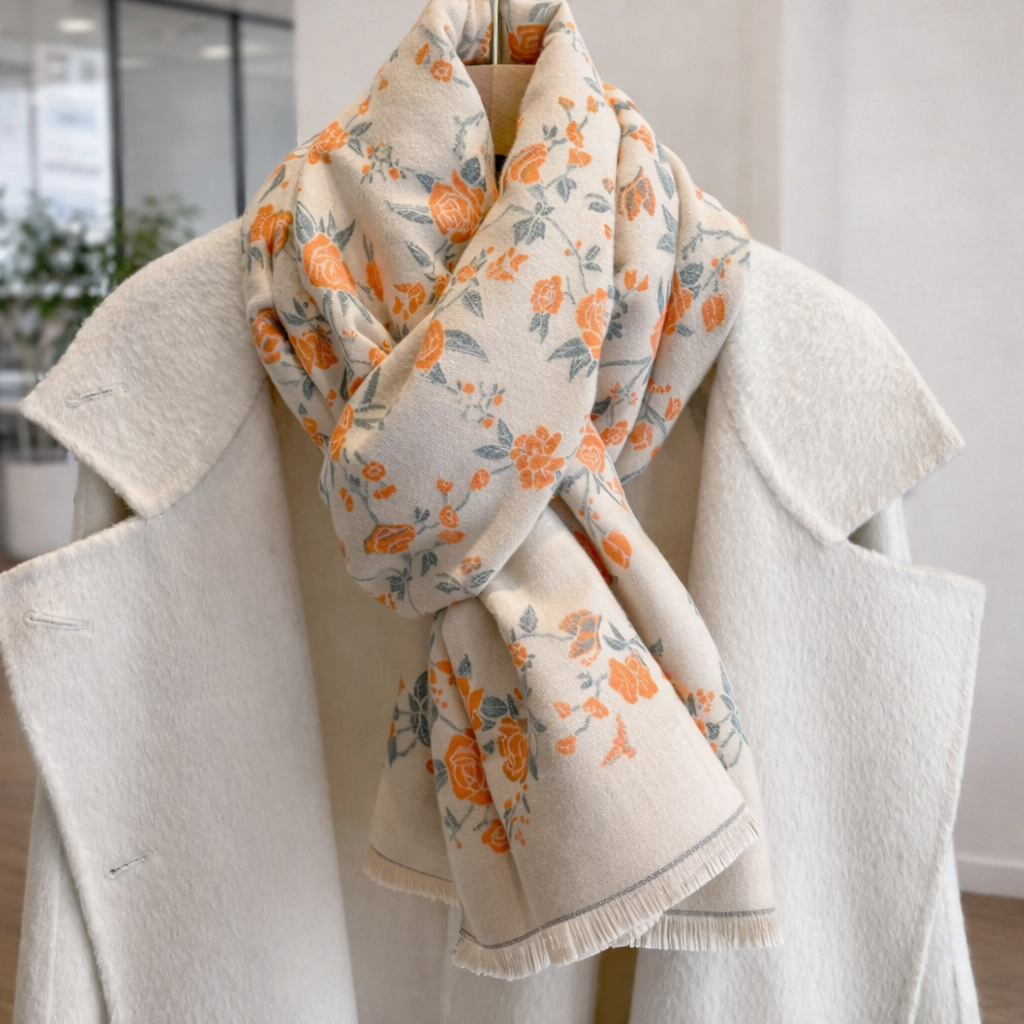 Eden Bloom Reversible Shawl - Beige