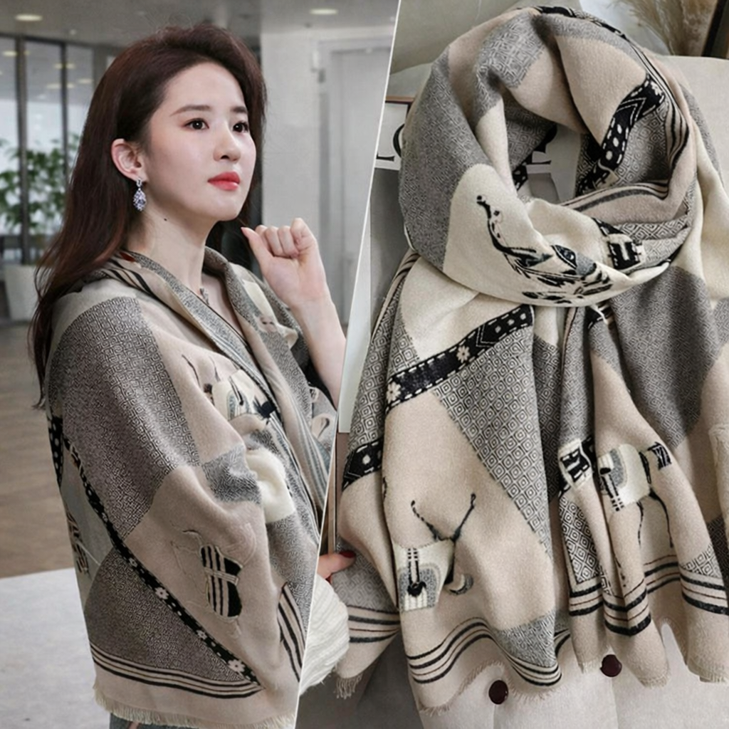 Ethereal Grace Heritage Shawl - Beige - Salty Accessories