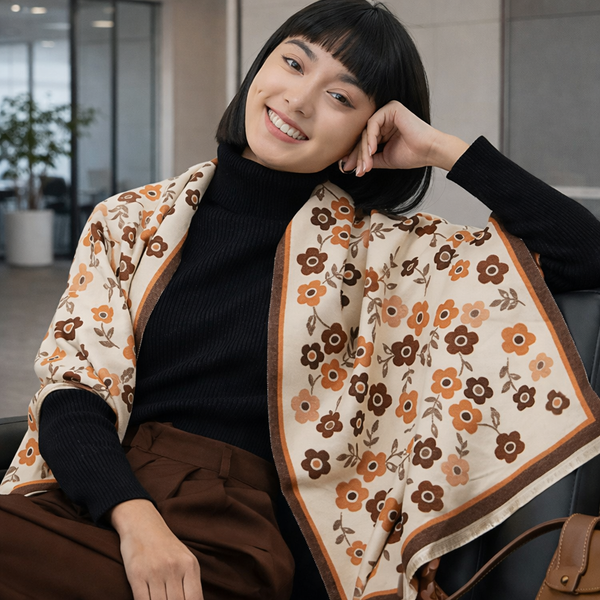 Blossom Philox Floral Shawl - Brown